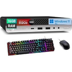 HP EliteDesk 800 G5 Mini Business Desktop PC, Core i5-9500T, 16 GB DDR4 RAM, 512 GB SSD, Keyboard and Mouse, WiFi, BT, Windows 11 Pro (Renewed)