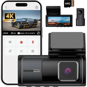 GOLDENSNAKE4K/1080p Front & Rear Dash Cam, 3.39" IPS Screen, Wi-Fi, Night Vision, 170° Wide Angle, Infrared Night Vision, Loop Recording, 64GB GB Card (HC339-B4)