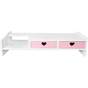 Stand Riser, Laptop Stand Computer Shelf Holder with Storage Drawer Desktop Stand Storage Organizer for PC, Printer, Pink 2 Drawer