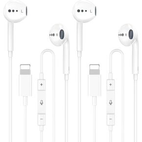 Wired Headphones for iPhone Earbuds with Lightning Connector,2 Packs Built-in Mic & Volume Control HiFi Stereo Nosie Reduction Earphones Compatible with iPhone 14/13/12/11/XR/XS/X/8/7 Support All iOS