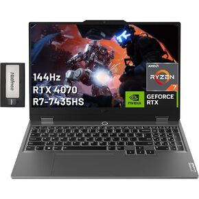 Lenovo LOQ 15.6" FHD 144Hz Gaming Laptop, AMD Ryzen 7 7435HS, 32GB DDR5, 1TB SSD, NVIDIA GeForce RTX 4070, Backlit Keyboard, HD Webcam, Wi-Fi 6, Win 11 Pro, Luna Grey, 256GB Docking Station Set