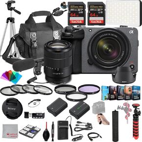 Sony FX30 Digital Cinema Camera with 18-135mm Lens, 128GB Extreme Speed Memory,Microphone, 120LED Video Light, Tripod, Filters, Hood, Grip,Spare Battery & Charger, Software Kit -Deluxe Bundle