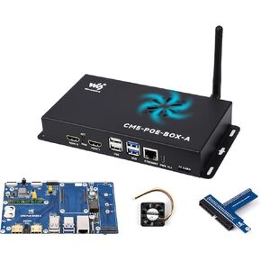 Compute Module 5 IO Board + Case with PoE Feature, Compatible with Raspberry Pi Compute Module 5 Lite/eMMC, CM5 Kit Comes with Compute Module 5 PoE Base Board+ Metal Case + CM5 Fan + Power Supply
