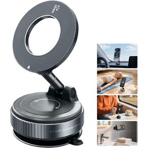 Vacuum Magnetic Phone Holder for Car, Suction Cup Phone Mount, Masafe Car Phone Holders Dash【360°】Strongest Suction Magnetic Cell Phone Holders for Your Car/Gym/Mirror Mount for iPhone & Android