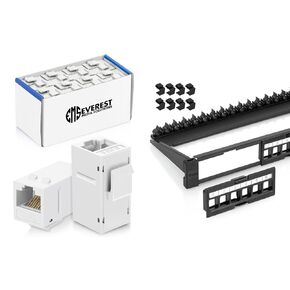 حزمة Everest Media Solutions - عنصران: لوحة تصحيح Keystone 24 منفذًا + 48 حزمة من RJ45 Cat6 Keystone Acplers - White