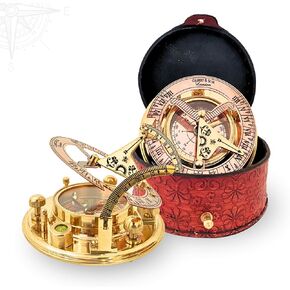 ANTIQUANA Antique Brass & Copper Sundial Compass, Sundial Clock in Box Gift Sun Clock Ship Replica Watch (BS1)