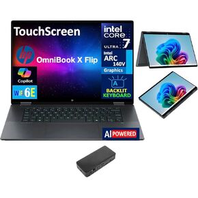 HP OmniBook X Flip 2-in-1 AI Powered 2-in-1 Laptop 16.0" Touchscreen IPS WUXGA Display (Intel Ultra 7-256V, 16GB LPDDR5X, 2TB PCIe SSD, Backlit KB, Thunderbolt 4, WiFi 6E, Win 11 Pro) w/USB-C Dock