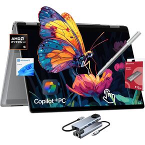 HP OmniBook X Flip Copilot+ PC Laptop Computer, 2-in-1 16" Touchscreen Laptop, AMD Ryzen AI 5, 16GB RAM, 512GB SSD + 1TB Portable SSD, with Microsoft Surface Pen, USB Hub, Backlit KB, WiFi 6, Win 11