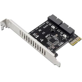 PH62 Desktop PCIE X1 to USB3.0 Expansion Card Support for PCI-E Chassis Front Panel Dual 19/20PIN Interface Expansion Support X4 X8 X16 (with Full-Height Baffle)