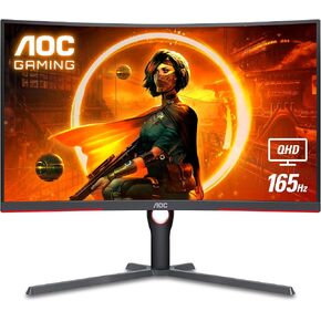 AOC CQ32G3SU 32" Curved Frameless Gaming Monitor, 2K QHD 2560x1440, 165Hz 1ms, AMD FreeSync Premium, Height Adjustable, 2X HDMI 2.0, 1x Display Port, Xbox/PS5/Switch Ready, Refurbished
