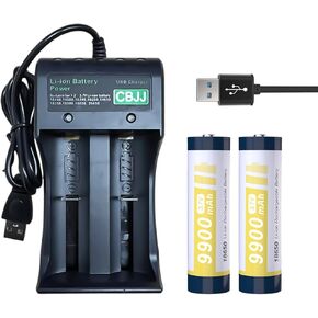 Smart Battery Charger with 18650 Rechargeable Battery Button Top, Universal Smart Charger for 3.7V Lithium Battery 21700 14500 16340(2 Slots)