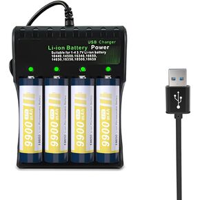 4 Bay18650 Battery Charger with 18650 Rechargeable Battery, Universal Smart Charger for 3.7V Lithium Battery 21700 14500 16340