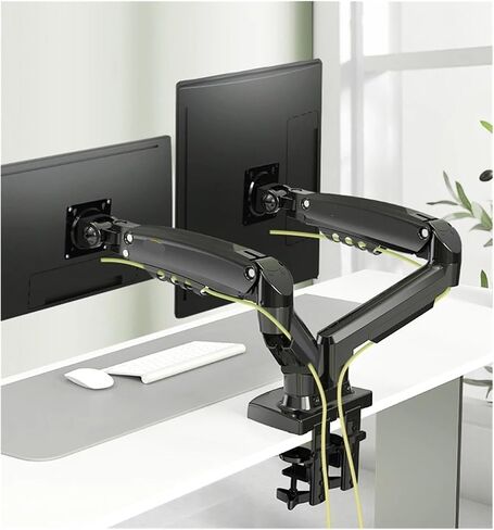 F160 Gas Spring 360 Degree Desktop 17" - 27" Dual Monitor Stand Arm Full Motion Monitor Mount Bracket 2-9kg Each(2025 Ver White) in Saudi Arabia