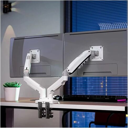 F160 Gas Spring 360 Degree Desktop 17" - 27" Dual Monitor Stand Arm Full Motion Monitor Mount Bracket 2-9kg Each(2025 Ver White) in Saudi Arabia