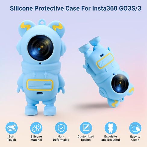 Silicone Case for Insta360 GO 3S, Cartoon Shockproof Protective Cover for Insta 360 GO 3S/3 Accessories with Anti-Loss Hand Strap, Precise Cutouts Holes, Soft Anti-Scratch Surface, Full Body Wrap in Kuwait