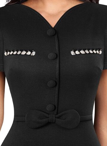 VFSHOW Womens Wear to Work Office V Neck Buttons Bowknot Fitted Business Bodycon Dress in Kuwait