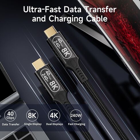 long usb c to usb c cable 10ft/3 M Compatible With Thunderbolt 4/3,usb4 cable 40gbps data,type c 240W fast charging,8K/4K HD Video for Monitor,usbc male to male apply to Laptop,Hub,Tablet,Smartphone. in Saudi Arabia