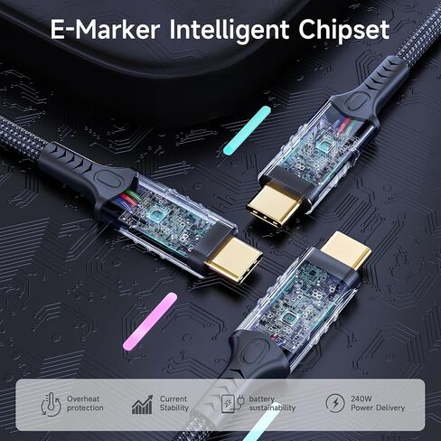 long usb c to usb c cable 10ft/3 M Compatible With Thunderbolt 4/3,usb4 cable 40gbps data,type c 240W fast charging,8K/4K HD Video for Monitor,usbc male to male apply to Laptop,Hub,Tablet,Smartphone. in Saudi Arabia