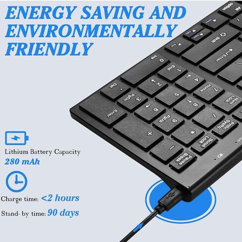 Rechargeable Wireless Keyboard Mouse, UrbanX Slim Thin Low Profile Keyboard and Mouse Combo with Numeric Keypad Silent Keys for Toshiba Dynabook Tecra A40-G Laptop - Black in Saudi Arabia