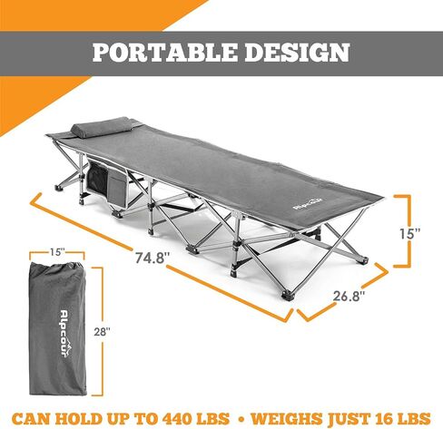 Alpcour Folding Camping Cot – Extra Strong Single Person Small-Collapsing Bed in a Bag w/Pillow for Indoor & Outdoor Use – Deluxe Comfortable Extra Heavy Duty Design Holds Adults & Kids Up to 440 Lbs in Kuwait