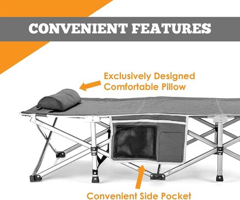 Alpcour Folding Camping Cot – Extra Strong Single Person Small-Collapsing Bed in a Bag w/Pillow for Indoor & Outdoor Use – Deluxe Comfortable Extra Heavy Duty Design Holds Adults & Kids Up to 440 Lbs in Kuwait
