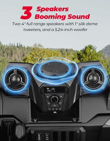 Kemimoto UTV 3-Speaker Audio Kit مع 5.25 بوصة متوافقة مع Ranger 1000/1000 XP /1000 XP Crew 2018-2025 ، نظام الصوت مع وحدة اندفاعة الكل في واحد FM Radio Radio Radio in Saudi Arabia