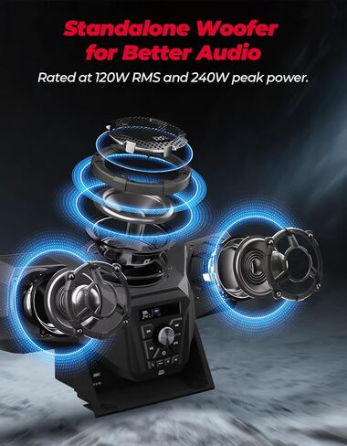 Kemimoto UTV 3-Speaker Audio Kit مع 5.25 بوصة متوافقة مع Ranger 1000/1000 XP /1000 XP Crew 2018-2025 ، نظام الصوت مع وحدة اندفاعة الكل في واحد FM Radio Radio Radio in Saudi Arabia