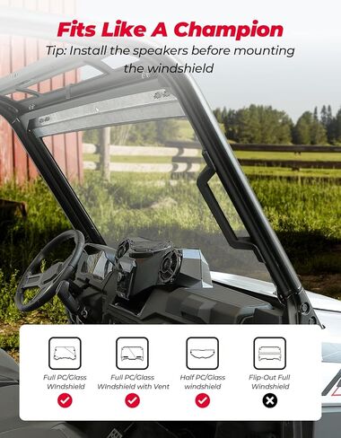 Kemimoto UTV 3-Speaker Audio Kit مع 5.25 بوصة متوافقة مع Ranger 1000/1000 XP /1000 XP Crew 2018-2025 ، نظام الصوت مع وحدة اندفاعة الكل في واحد FM Radio Radio Radio in Saudi Arabia