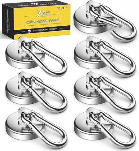 nobefy 7 حزمة السنانير المغناطيسية القوية مع هوك حلقة تسلق، 50 رطلا السنانير المغناطيسية الثقيلة مغناطيس النيوديميوم القوي، السنانير المغناطيسية مع قطب للمطبخ، شنقا، رحلة بحرية، شواء in Kuwait