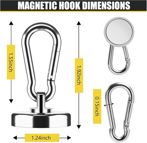 nobefy 7 حزمة السنانير المغناطيسية القوية مع هوك حلقة تسلق، 50 رطلا السنانير المغناطيسية الثقيلة مغناطيس النيوديميوم القوي، السنانير المغناطيسية مع قطب للمطبخ، شنقا، رحلة بحرية، شواء in Kuwait