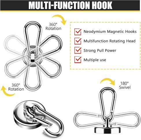 nobefy 7 حزمة السنانير المغناطيسية القوية مع هوك حلقة تسلق، 50 رطلا السنانير المغناطيسية الثقيلة مغناطيس النيوديميوم القوي، السنانير المغناطيسية مع قطب للمطبخ، شنقا، رحلة بحرية، شواء in Kuwait