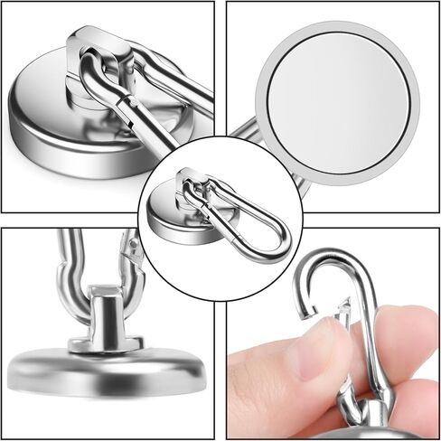 nobefy 7 حزمة السنانير المغناطيسية القوية مع هوك حلقة تسلق، 50 رطلا السنانير المغناطيسية الثقيلة مغناطيس النيوديميوم القوي، السنانير المغناطيسية مع قطب للمطبخ، شنقا، رحلة بحرية، شواء in Kuwait