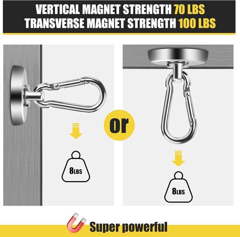 nobefy 7 حزمة السنانير المغناطيسية القوية مع هوك حلقة تسلق، 50 رطلا السنانير المغناطيسية الثقيلة مغناطيس النيوديميوم القوي، السنانير المغناطيسية مع قطب للمطبخ، شنقا، رحلة بحرية، شواء in Kuwait