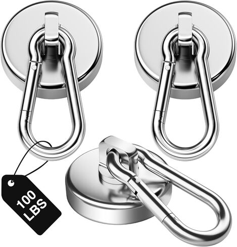 NOBEFY 7 Pack Strong Magnetic Hooks with Carabiner Hook, 50 LBS Heavy Duty Magnetic Hooks Strong Neodymium Magnets, Magnet Hooks with Swivel for Kitchen, Hanging, Cruise, Grill in Saudi Arabia