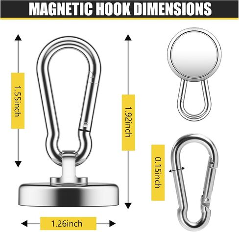 NOBEFY 7 Pack Strong Magnetic Hooks with Carabiner Hook, 50 LBS Heavy Duty Magnetic Hooks Strong Neodymium Magnets, Magnet Hooks with Swivel for Kitchen, Hanging, Cruise, Grill in Saudi Arabia