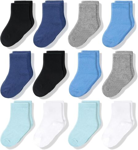 CozyWay Crew Cotton Toddler Socks - 12 Pack Stretch Toddler Girl Socks For All Day Comfort, Toddler Boy Socks, Black, 3T-5T in Kuwait