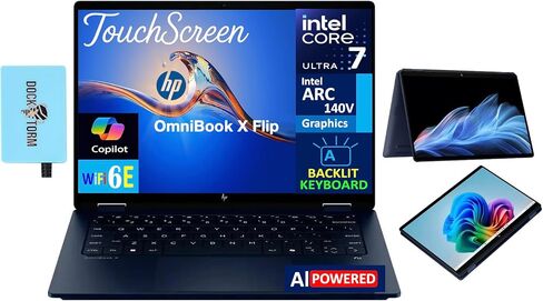 HP OmniBook X Flip 2-in-1 AI PC 2-in-1 Laptop 14.0" Touchscreen IPS WUXGA Display (Intel Ultra 7-256V, 16GB LPDDR5X, 4TB PCIe SSD, Backlit KB, Thunderbolt 4, Win 11 Home) w/DKZ USB Port Expander in Saudi Arabia