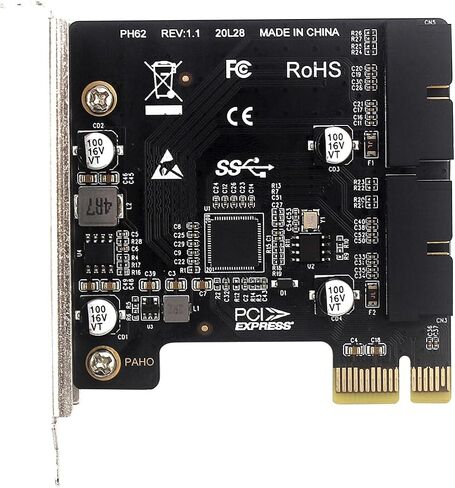 PH62 Desktop PCIE X1 to USB3.0 Expansion Card Support for PCI-E Chassis Front Panel Dual 19/20PIN Interface Expansion Support X4 X8 X16 (with Full-Height Baffle) in Saudi Arabia