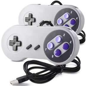 SAFFUN 2 Pack Retro SNES USB Controller Gamepad, USB PC Super Classic Controller Joypad for Windows PC Mac Linux Raspberry Pi Sega Higan Emulator (Grey)