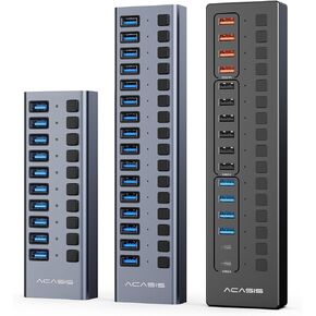 ACASIS 16&10 Ports USB 3.1 Hub Bundle with Powered USB 3.0 Hub, Include 26 * 10Gbps USB 3.1 A, 2*USB C 3.0+4 Smart Charging Port, 96W & 60& 48WPower Adapter, USB Hub for PC/Laptop, Computer