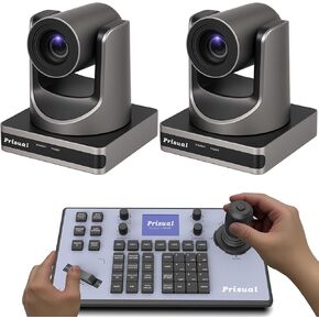 PTZ Camera NDI Bundle, 20X Optical Zoom HDMI PTZ Camera(2pcs) & PTZ Controller, Advanced PTZ AI auto Tracking for Church Live Streaming, Conferences, Education