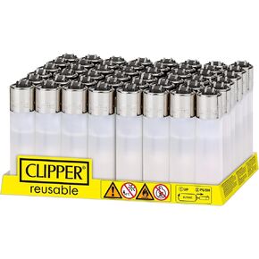 Clipper - Classic Large Reusable Lighter - Iconic Premium Refillable Lighters Bulk Pack - Replace Butane, Flint, and Spark Wheel for Unlimited Lights - 48 Pack - Translucent White