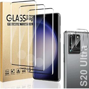 3+2 Pack Galaxy S20 Ultra Screen Protector with Camera Lens Protector, Fingerprint Unlock, 3D Full Curved, 9H Tempered Glass,Touch Sensitive, Easy to Install for Samsung Galaxy S20 Ultra -6.9 Inches