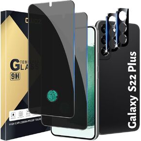 [2+2 حزمة شاشة شاشة الخصوصية المتوافقة مع Galaxy S22 Plus 5G ، 2 زجاج مقسى مع حماة عدسة الكاميرا - HD واضحة - خالية من الفقاعات - مضادة للتجسس - مقاوم للخدش
