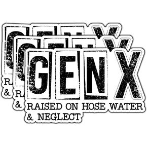 (3Pcs) Gen X Raised On Hose Water and Neglect Sticker Funny Sarcastic Sticker Decorate Waterproof Vinyl Decal for Laptop Water Bottle Phone Case Kindle Tumbler Notebook Hard Hat Size 3x1.9 Inches