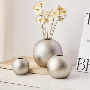 Gold Vase Ceramic Vase Set of 3, Modern Vases for Decor, Gold Vases Home Decor, Round Decorative Vase for Table Centerpiece Wedding Dining Office Gold Living Room Decor in Kuwait