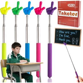 5-Pack Telescopic Presentation Pointers | Mini Retractable Metal Finger Pointer Sticks, Extendable Handheld Teacher & Classroom Training Supply(Yellow/HotPink/Blue/Purple/Green),Tnkcter