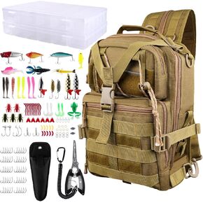 Hikary 136PCS Tackle Box Backpack,Fishing Backpack with Accessories,Fishing Tool Kit Fish Pliers Salt Water Fishing Tackle Set for Men Women Gifts (Black)