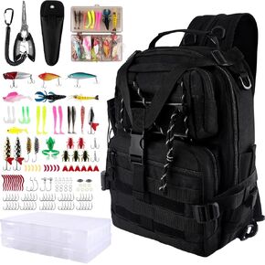 Hikary 136PCS Tackle Box Backpack,Fishing Backpack with Accessories,Fishing Tool Kit Fish Pliers Salt Water Fishing Tackle Set for Men Women Gifts (Black) in Kuwait