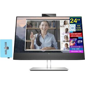 HP 24" FHD IPS Monitor with 5ms Response Time, Anti Glare, Flicker Free, Built-in Speakers, Displayport, HDMI & Dockztorm USB Port Expander, Black/Silver (2025 Latest Model)